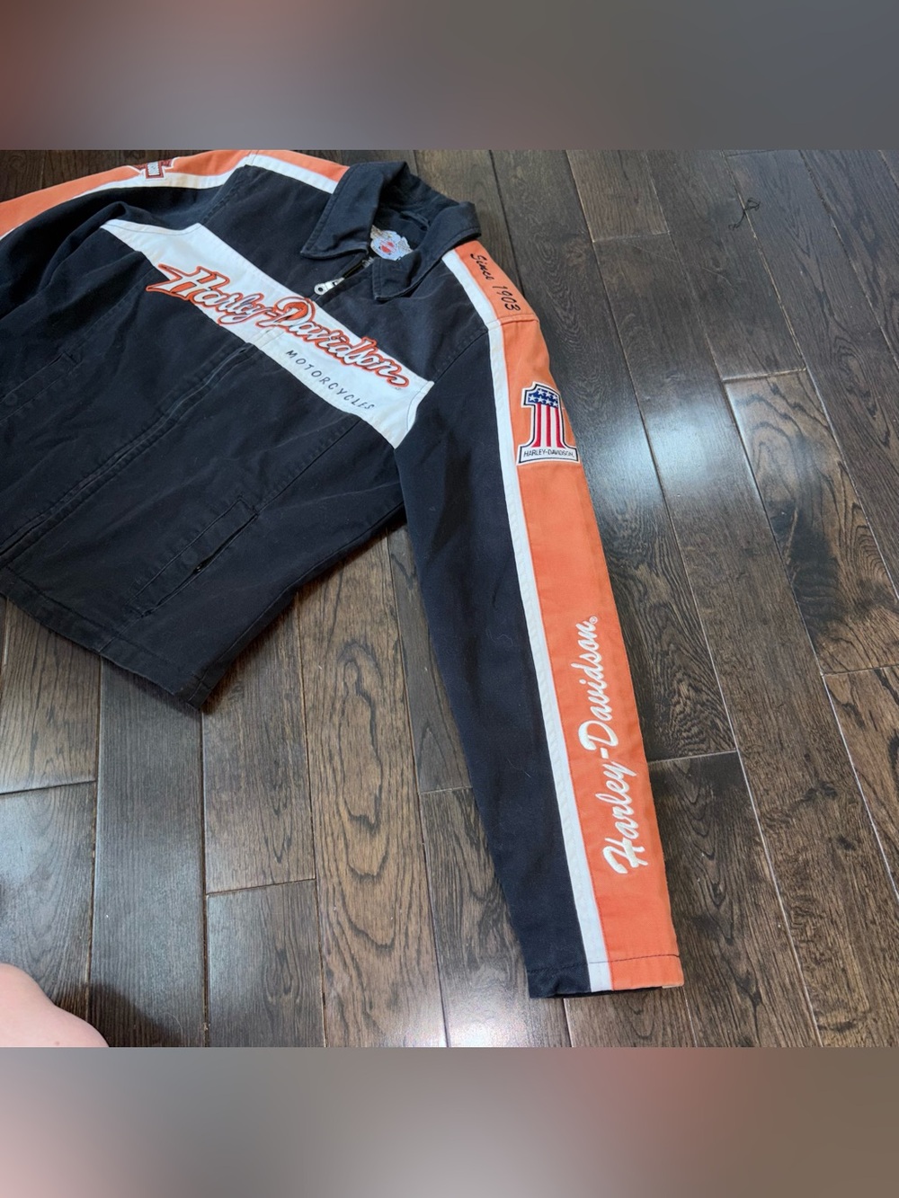 Vintage Harley-Davidson Black, Orange & White Racing Jacket - Picture 3 of 9